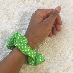 Lime Green Scrunchie with White Polka Dots